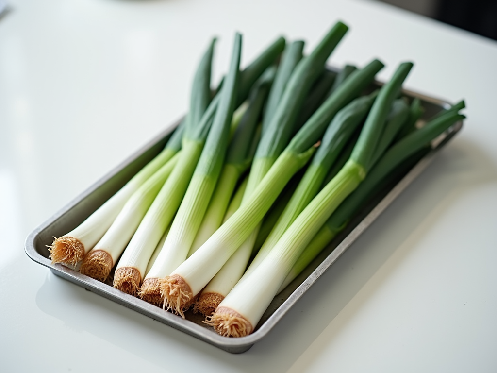 Fresh green onions with white bulbs and long green stalks